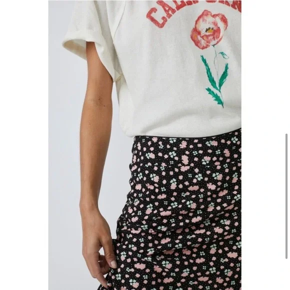 FREE PEOPLE Floral Midi Skirt Black Mint Green Soft Pink - Picture 6 of 15